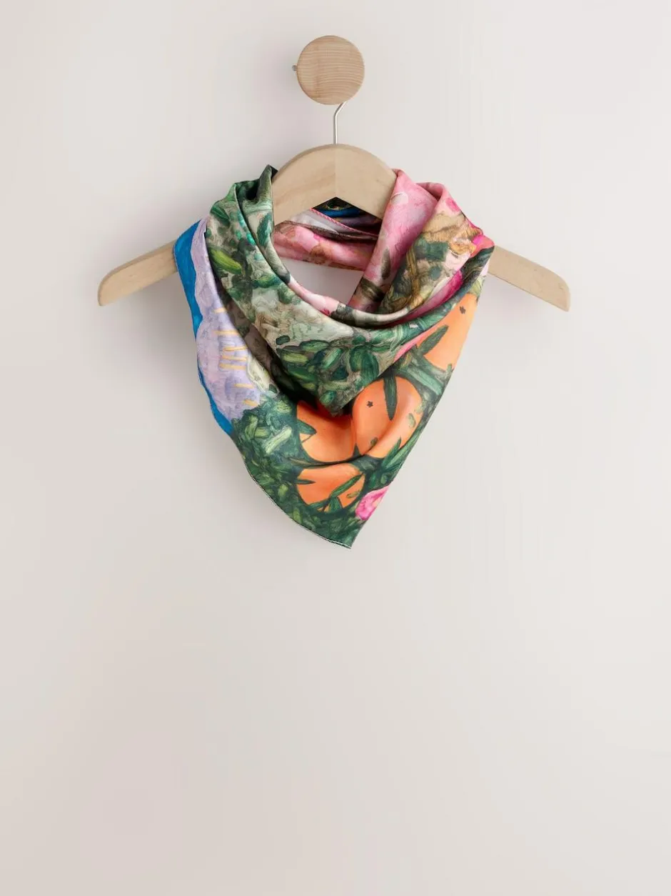 Next Multi Pink Floral Benjamin MacGregor Artist Collaboration Lightweight Square Scarf Outlet