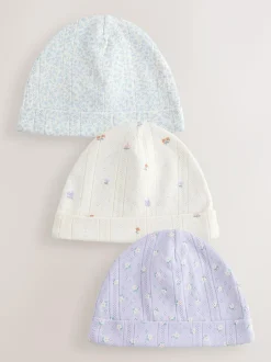 Next Multi Pointelle Baby Beanies 3 Pack (0-18mths) Sale