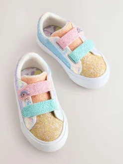 Next Standard Fit (F) Chunky Trainers With Touch Fastening Multi Rainbow Glitter