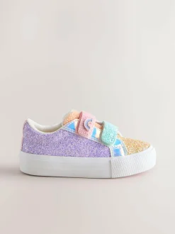 Next Standard Fit (F) Chunky Trainers With Touch Fastening Multi Rainbow Glitter