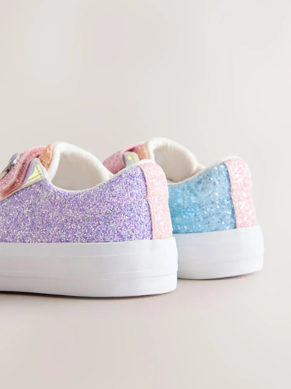 Next Wide Fit (G) Chunky Trainers With Touch Fastening Multi Rainbow Glitter New
