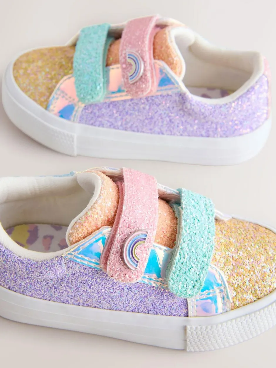 Next Wide Fit (G) Chunky Trainers With Touch Fastening Multi Rainbow Glitter New