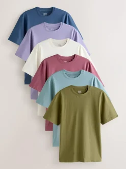 Next Multi Regular Fit Essential Cotton T-Shirts 6 Pack Sale