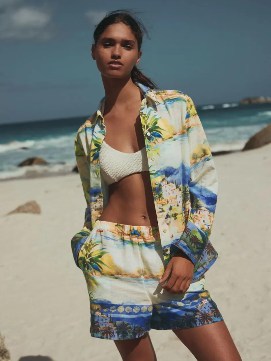 Next Multi Scenic Print Relaxed Long Sleeve Shirt With Linen Clearance