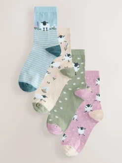Next Ankle Socks 4 Pack Multi Sheep Print