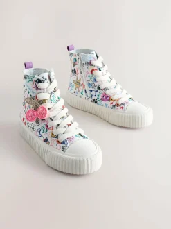 Next Multi Sketchy Print Standard Fit (F) Lace Up High Top Trainers