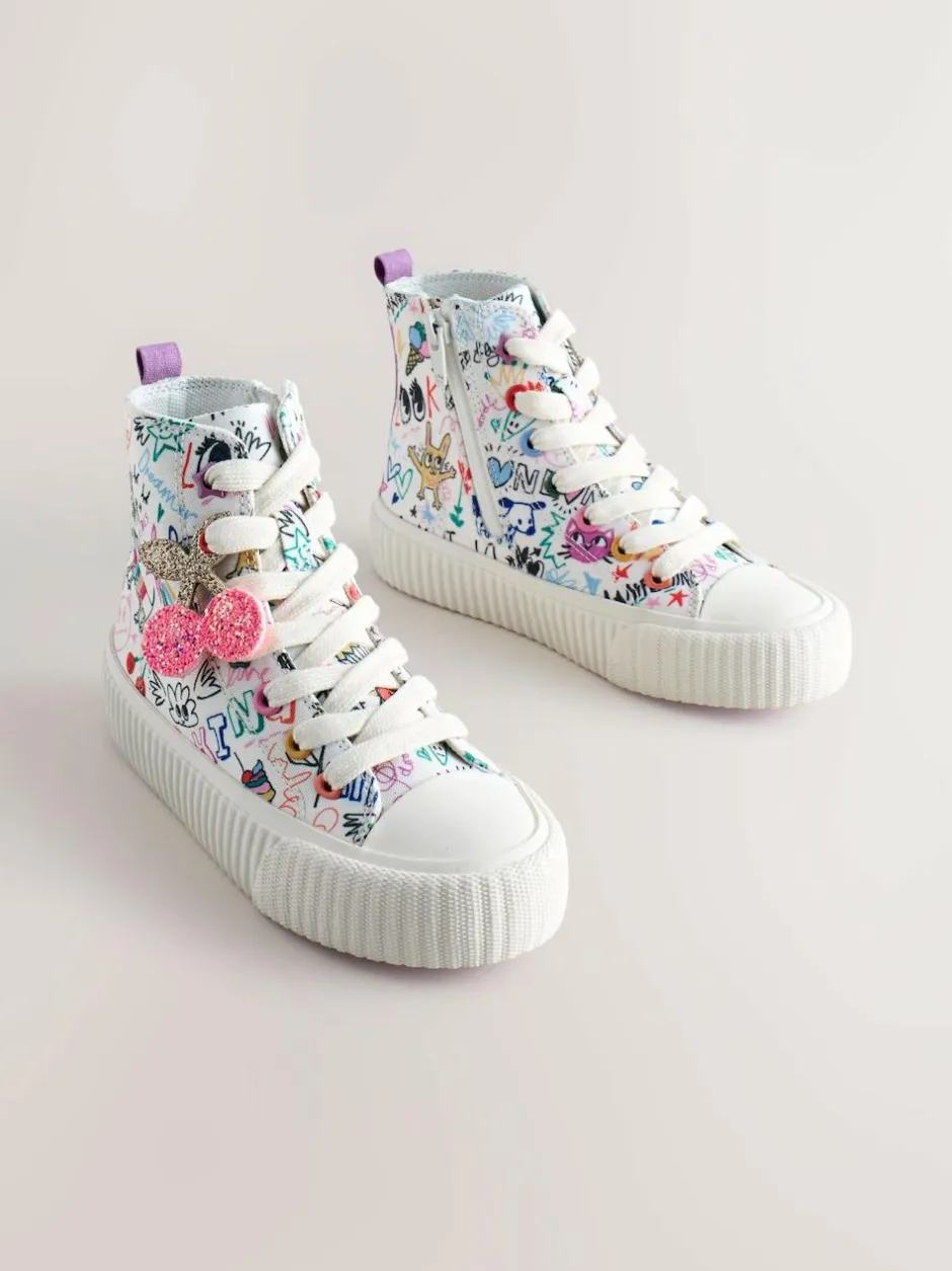 Next Multi Sketchy Print Standard Fit (F) Lace Up High Top Trainers