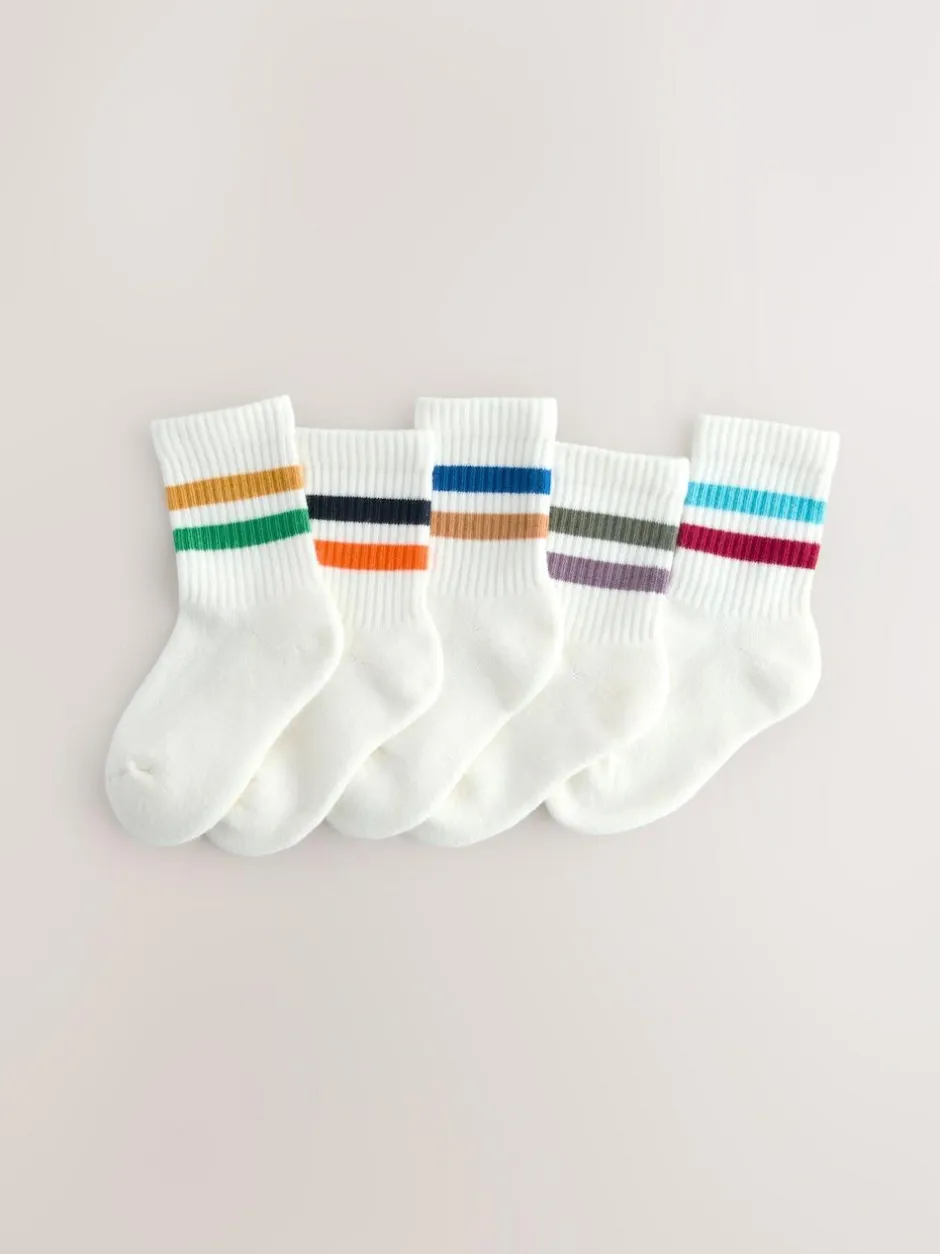 Next Multi/White Cushioned Footbed Cotton Rich Ribbed Tipped Socks 5 Pack Outlet