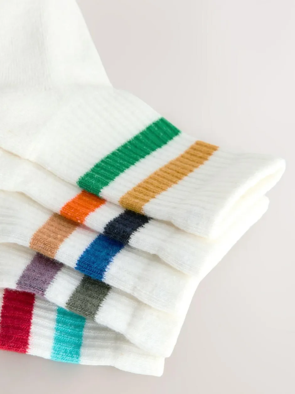 Next Multi/White Cushioned Footbed Cotton Rich Ribbed Tipped Socks 5 Pack Outlet