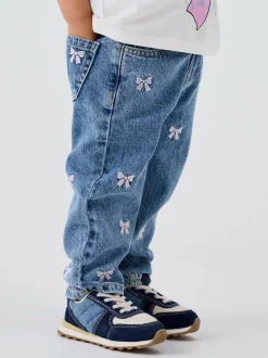 Name It Blue Bow Embroidery Mom Jeans Clearance