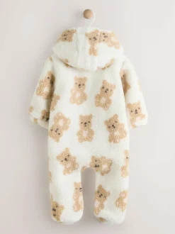 Next Natural Bear Borg All Over Printed Baby Pramsuit (0-18mths)