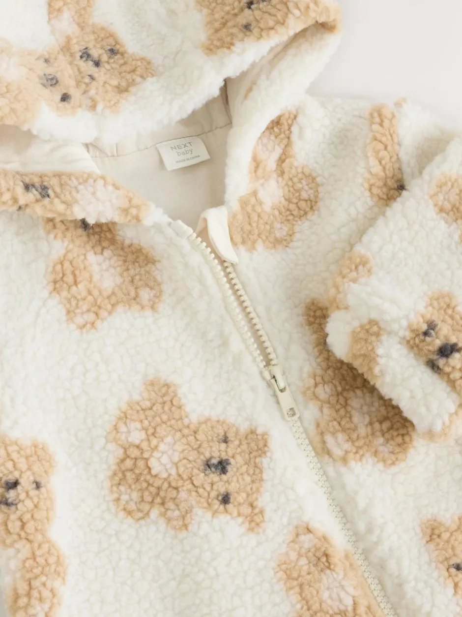 Next Natural Bear Borg All Over Printed Baby Pramsuit (0-18mths)