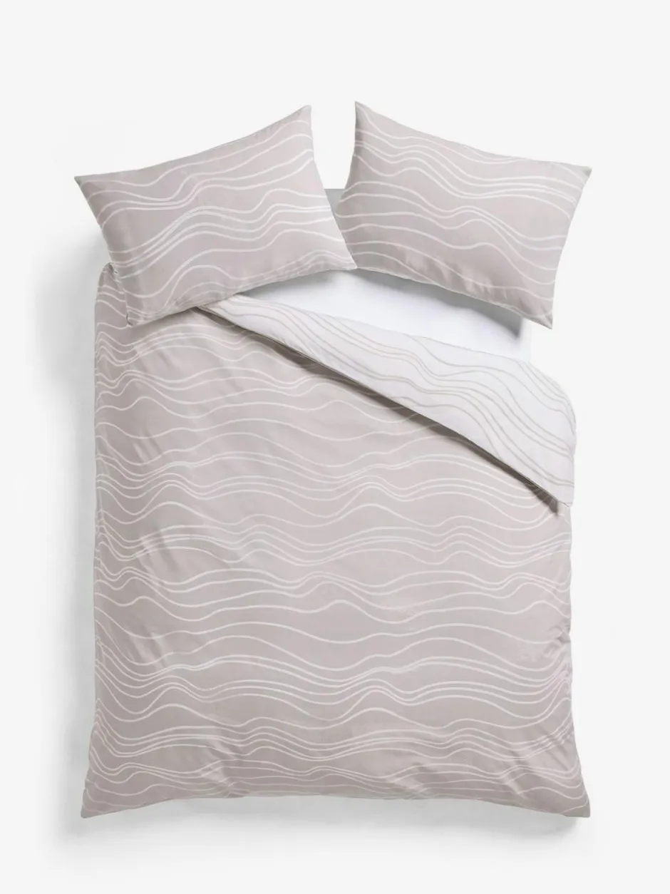 Next 2 Pack Reversible Duvet Cover and Pillowcase Set Natural Beige/White Wave Clearance