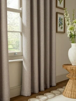 Next Brushed Herringbone Eyelet Blackout Thermal Curtains Natural Sale