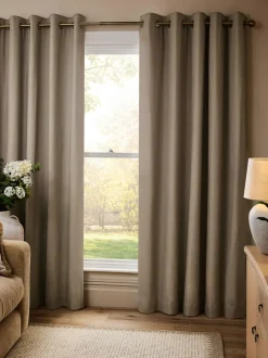 Next Natural Dark Blackout/Thermal Cotton Eyelet Curtains New