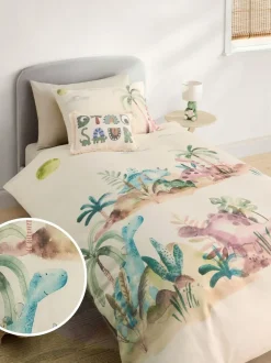 Next Natural Dinosaurs 100% Cotton Textured Printed Duvet Cover and Pillowcase Set Discount