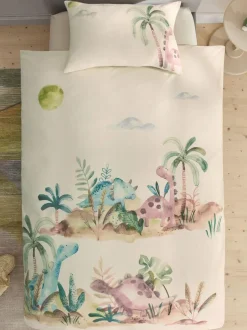 Next Natural Dinosaurs 100% Cotton Textured Printed Duvet Cover and Pillowcase Set Discount