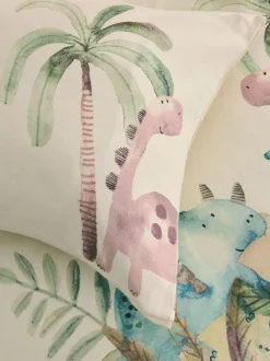 Next Natural Dinosaurs 100% Cotton Textured Printed Duvet Cover and Pillowcase Set Discount