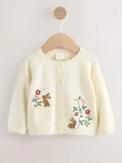 Next Natural Embroidered Baby Bunny Cardigan (0mths-3yrs) Outlet