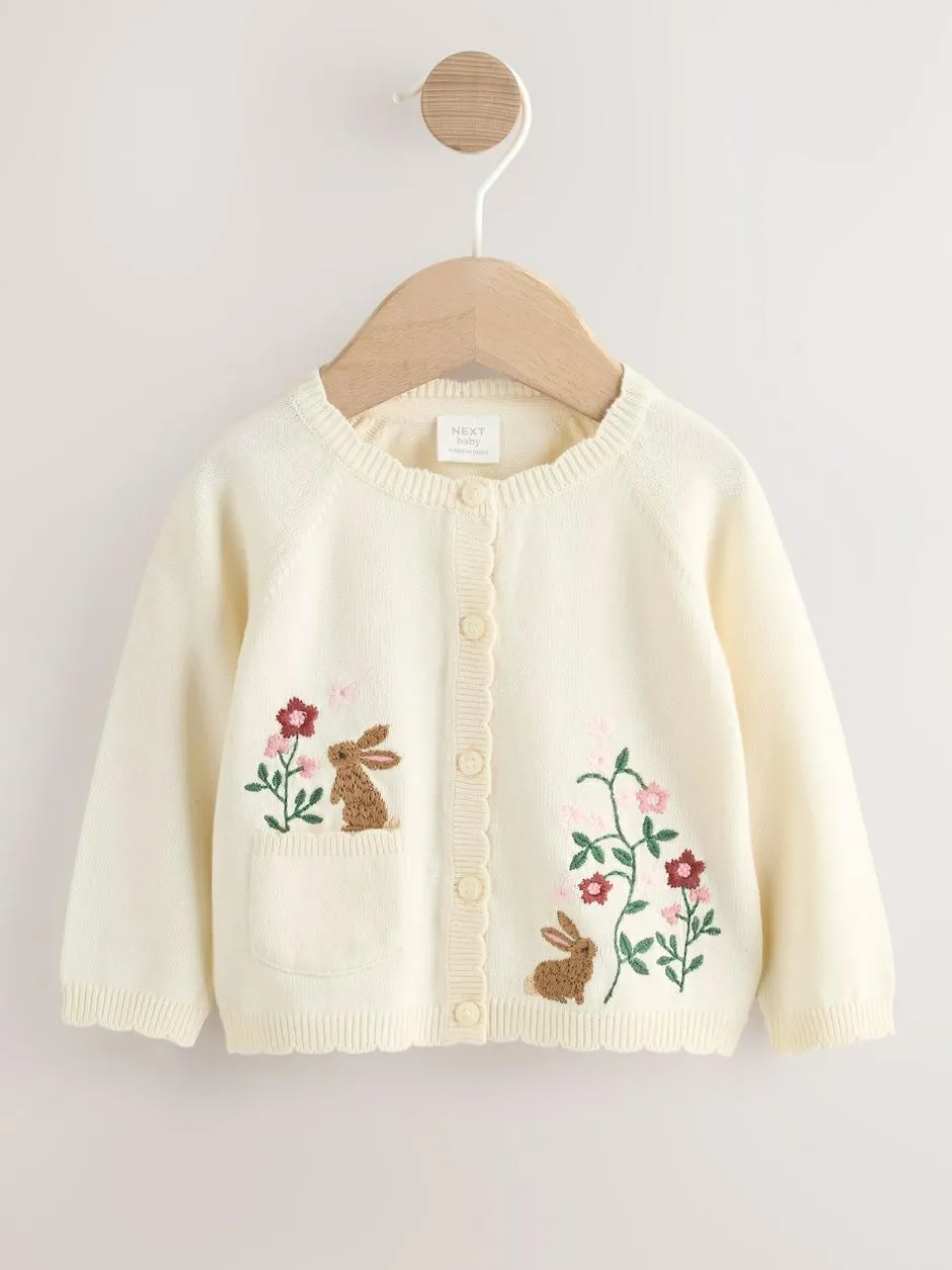 Next Natural Embroidered Baby Bunny Cardigan (0mths-3yrs) Outlet