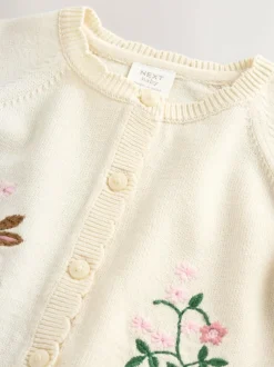 Next Natural Embroidered Baby Bunny Cardigan (0mths-3yrs) Outlet
