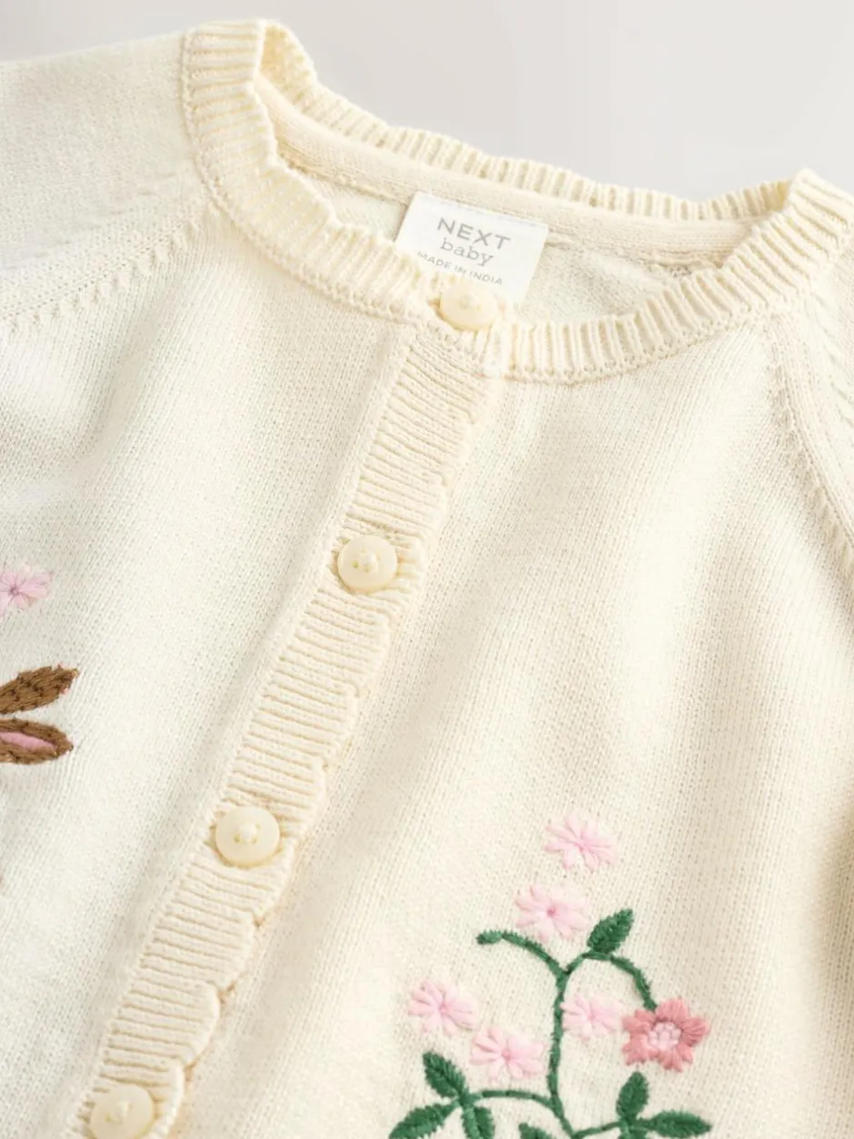 Next Natural Embroidered Baby Bunny Cardigan (0mths-3yrs) Outlet