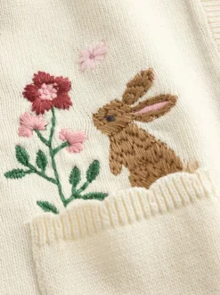 Next Natural Embroidered Baby Bunny Cardigan (0mths-3yrs) Outlet
