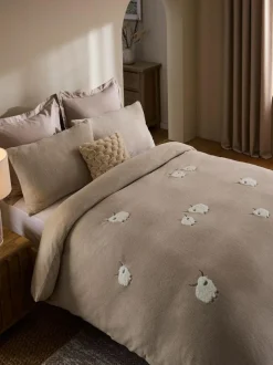 Next Natural Fleece Tufted Hamish Duvet Cover and Pillowcase Set New