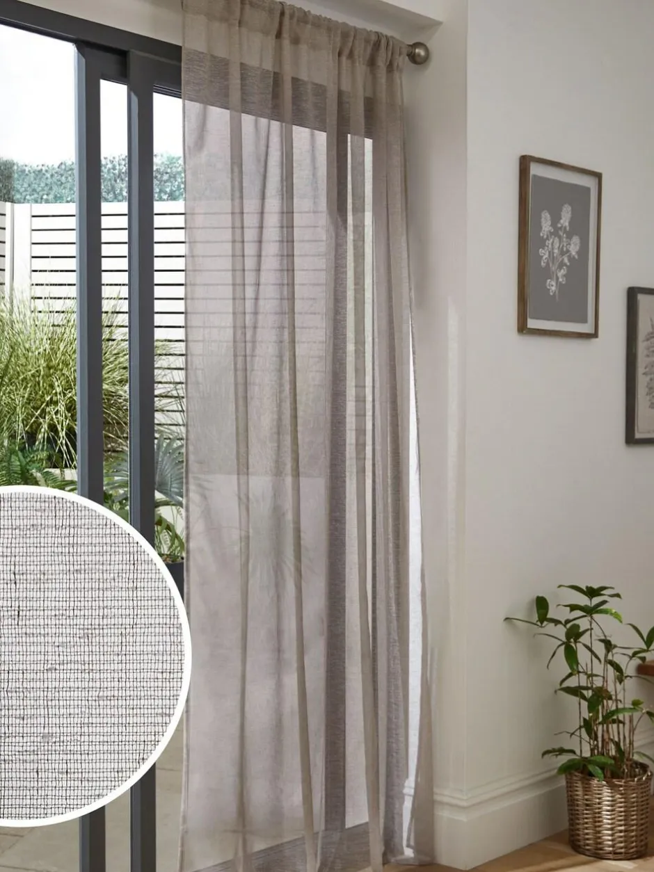 Next Linen Look Voile Slot Top Sheer Panel Curtain Natural Clearance