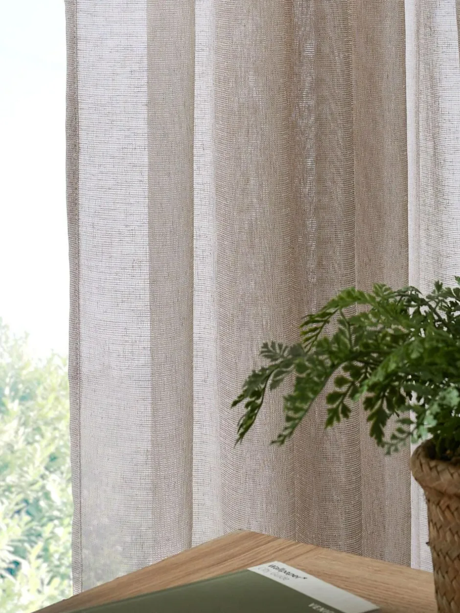 Next Linen Look Voile Slot Top Sheer Panel Curtain Natural Clearance