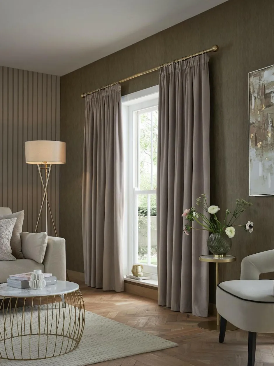 Next Natural Mink Matte Velvet Pencil Pleat Blackout/Thermal Curtains Hot