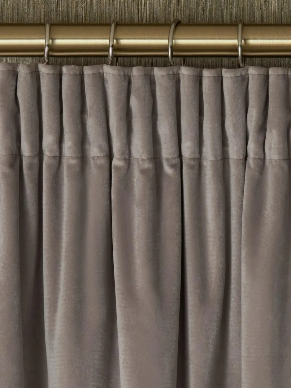 Next Natural Mink Matte Velvet Pencil Pleat Blackout/Thermal Curtains Hot