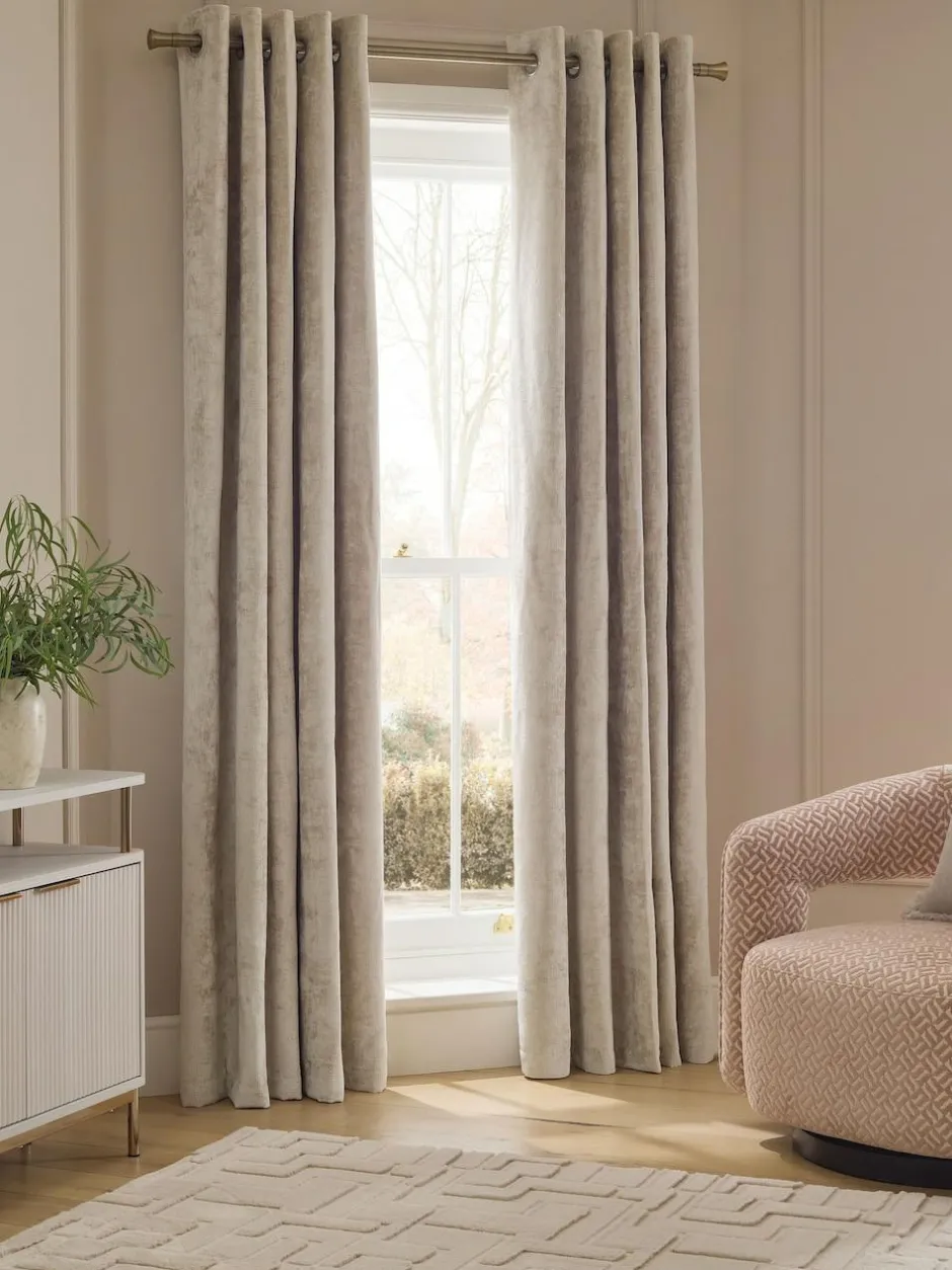 Next Plush Chenille Super Thermal Eyelet Curtains Natural Clearance