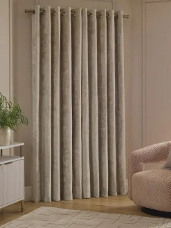 Next Plush Chenille Super Thermal Eyelet Curtains Natural Clearance