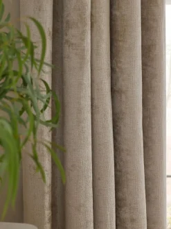 Next Plush Chenille Super Thermal Eyelet Curtains Natural Clearance