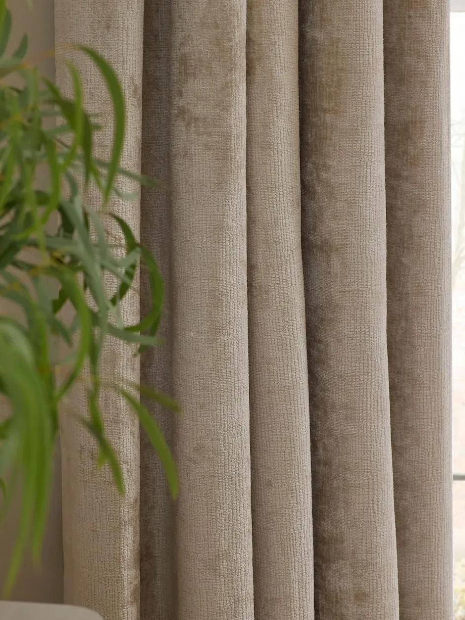 Next Plush Chenille Super Thermal Eyelet Curtains Natural Clearance