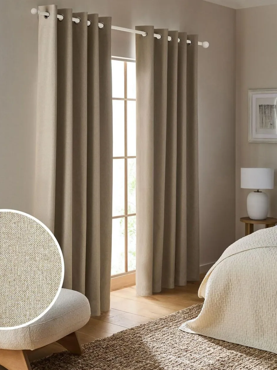 Next Soft Marl Blackout/Thermal Eyelet Curtains Natural Sale