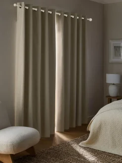 Next Soft Marl Blackout/Thermal Eyelet Curtains Natural Sale