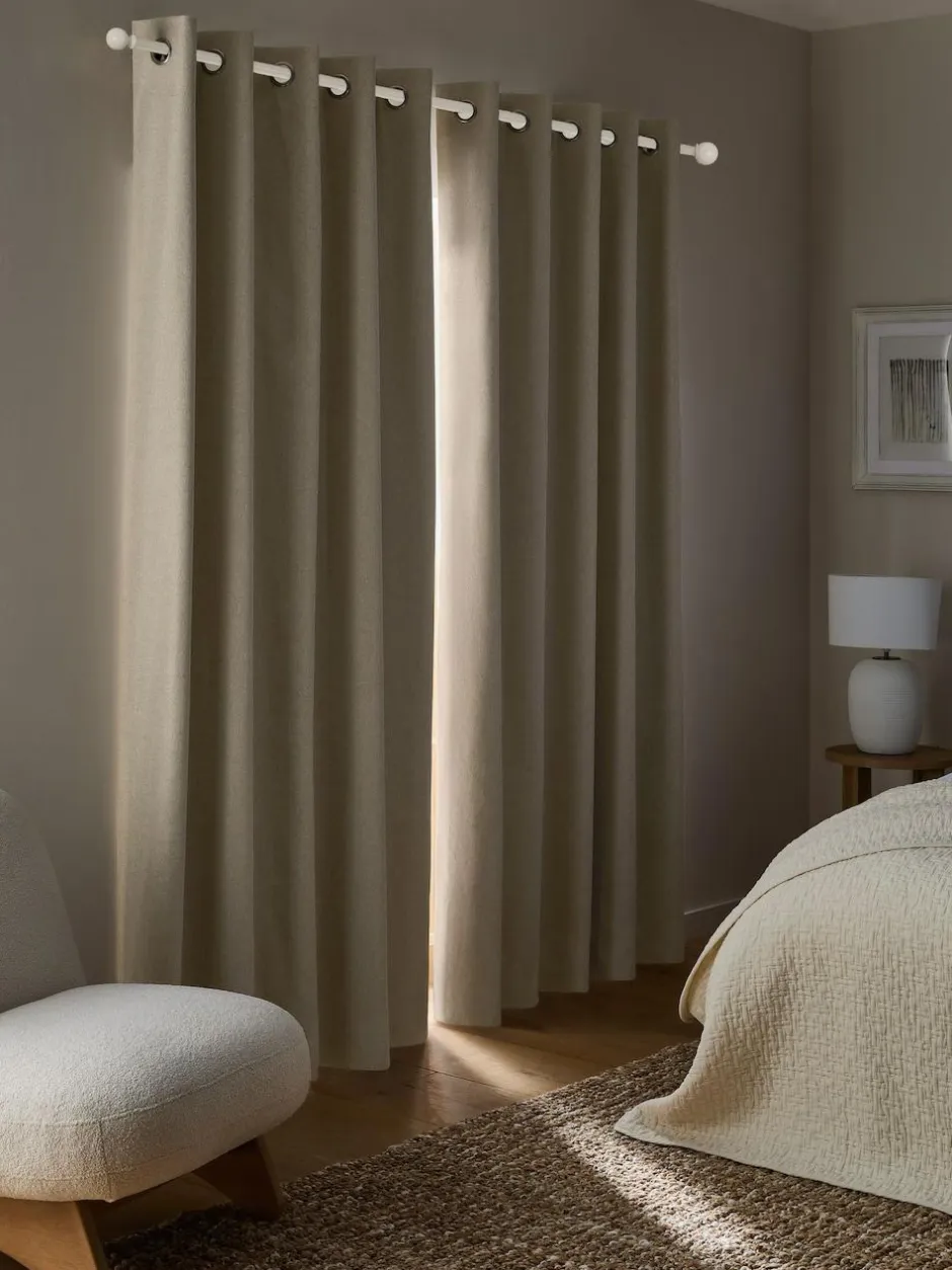 Next Soft Marl Blackout/Thermal Eyelet Curtains Natural Sale