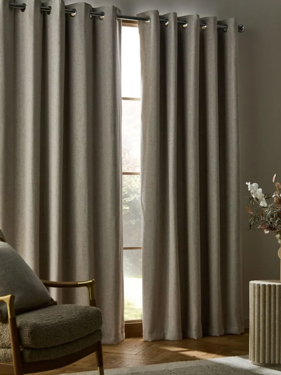 Next Soft Weave Linen Blend Blackout/Thermal Eyelet Curtains Natural Best