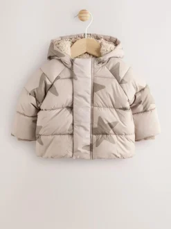 Next Baby Puffer Jacket (0mths-2yrs) Natural Star All Over Printed New