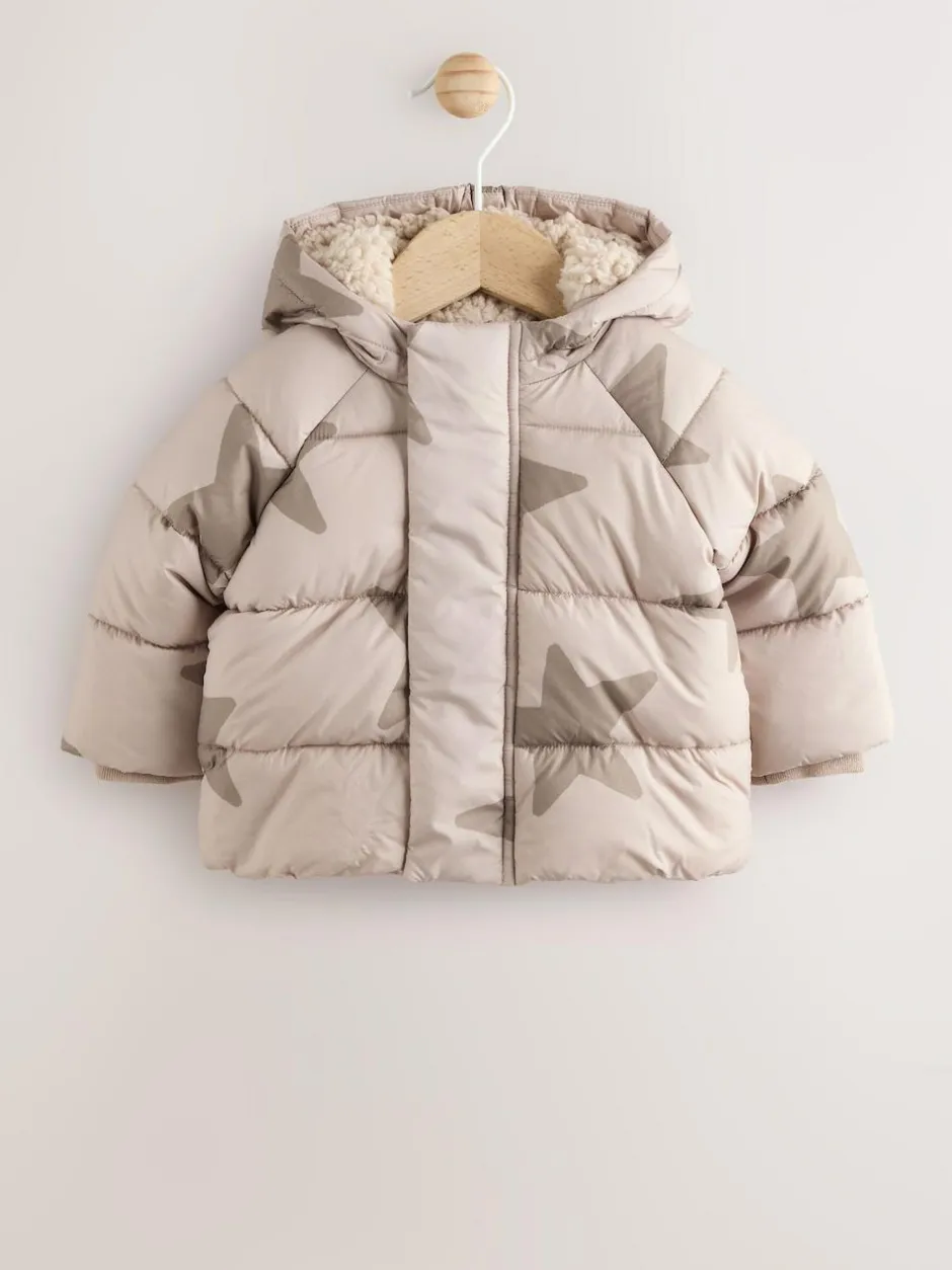 Next Baby Puffer Jacket (0mths-2yrs) Natural Star All Over Printed New