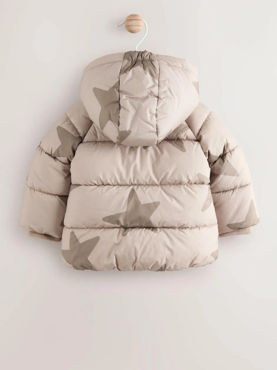 Next Baby Puffer Jacket (0mths-2yrs) Natural Star All Over Printed New
