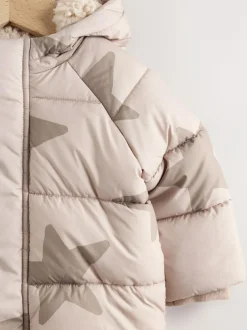 Next Baby Puffer Jacket (0mths-2yrs) Natural Star All Over Printed New
