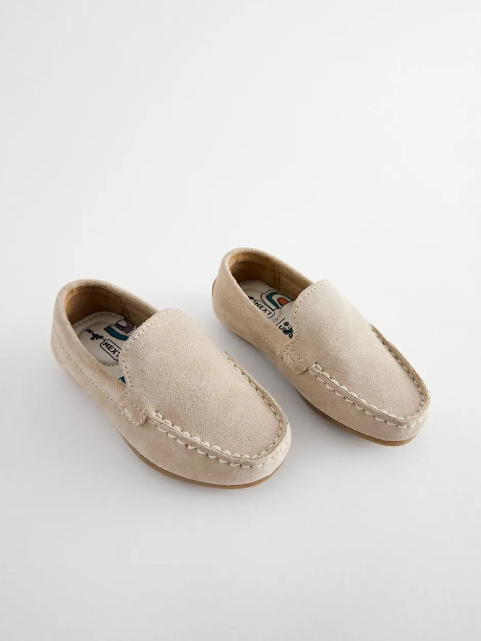 Next Standard Fit (F) Suede Slip-Ons Loafer Shoes Natural Stone Sale