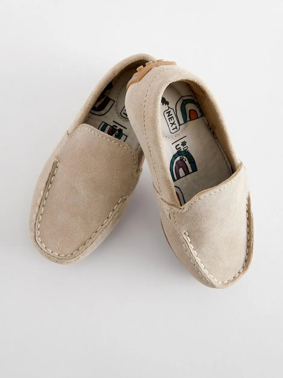 Next Standard Fit (F) Suede Slip-Ons Loafer Shoes Natural Stone Sale