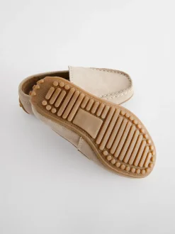 Next Standard Fit (F) Suede Slip-Ons Loafer Shoes Natural Stone Sale