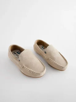 Next Wide Fit (G) Suede Slip-Ons Loafer Shoes Natural Stone New