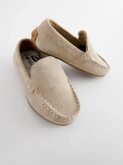 Next Wide Fit (G) Suede Slip-Ons Loafer Shoes Natural Stone New