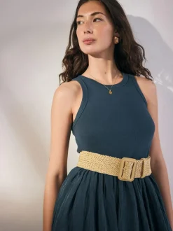 Next Natural/Gold Wide Raffia Effect Belt Online